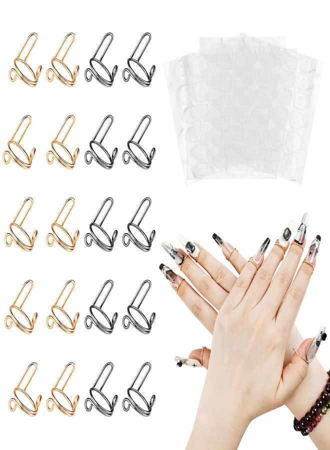 Heemeei Size Adjustable Nail Rings with 120Pcs Adhesive Tabs, Reusable Detachable Rings for Halal Nail, Muslim Wearing Manicure (Gold, Black) - Image 1